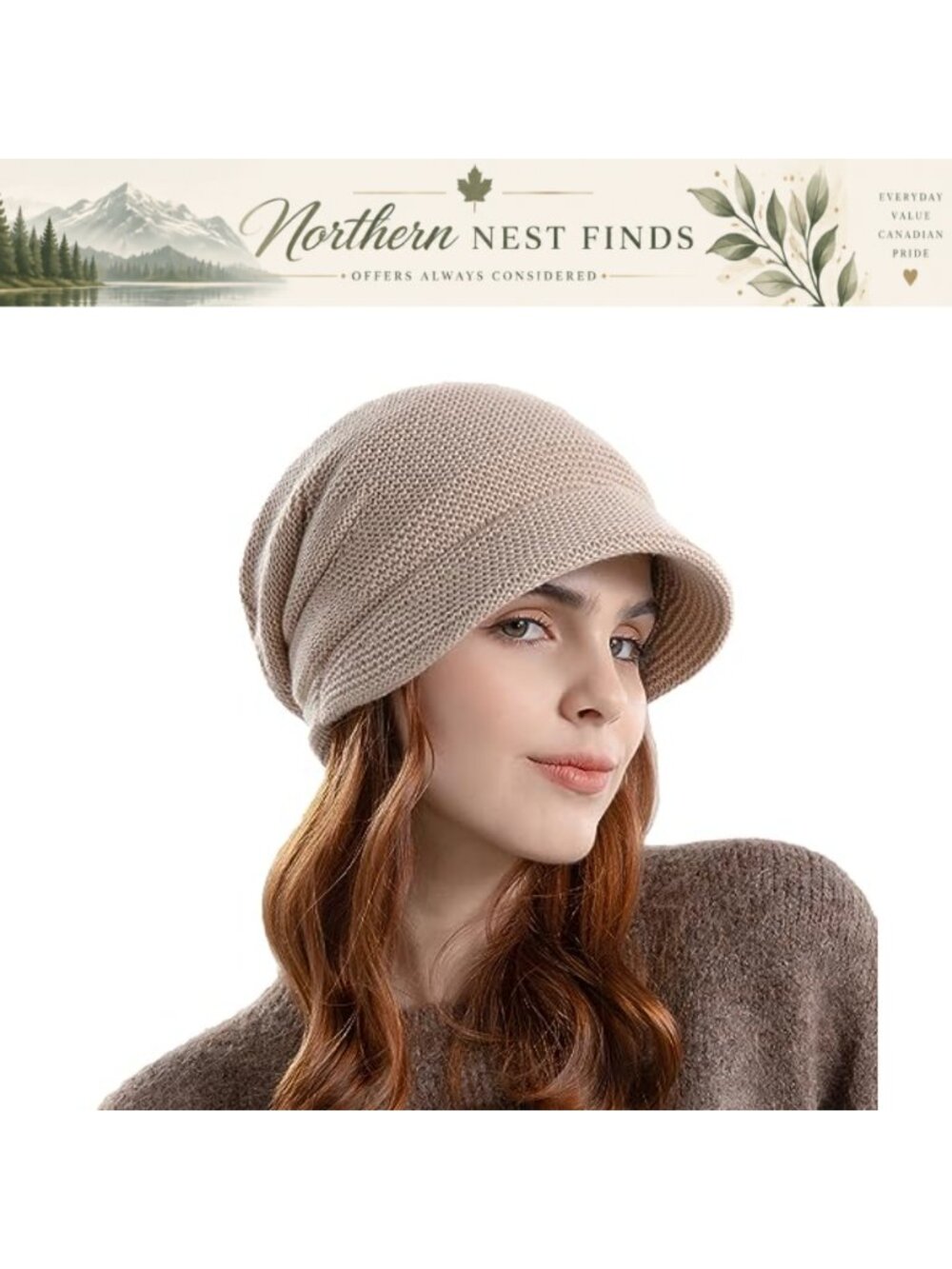 Women's Winter Lined Beret Hat Knitted Newsboy Warm Slouchy Visor Beanie